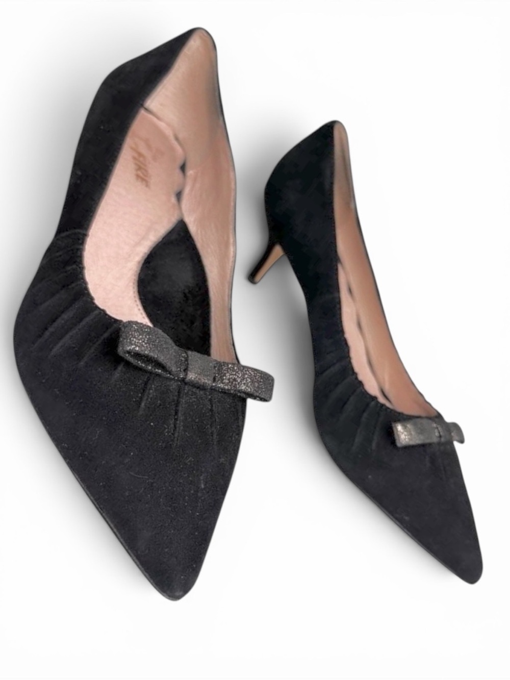 Miss L Fire Marilyn Black Suede Bow Pointed Toe‎ Kitten Heels EU 40 US 9.5